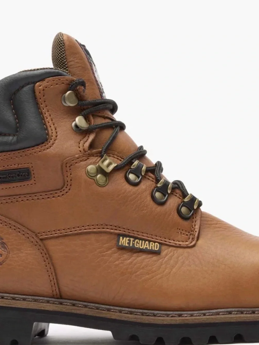 Georgia Boot Tan Brown Leather Work Boot Black Collar Steel Toe New 11.5